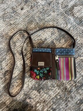 Colorful Patchwork Crossbody Bag - Brown with Multicolor Prints